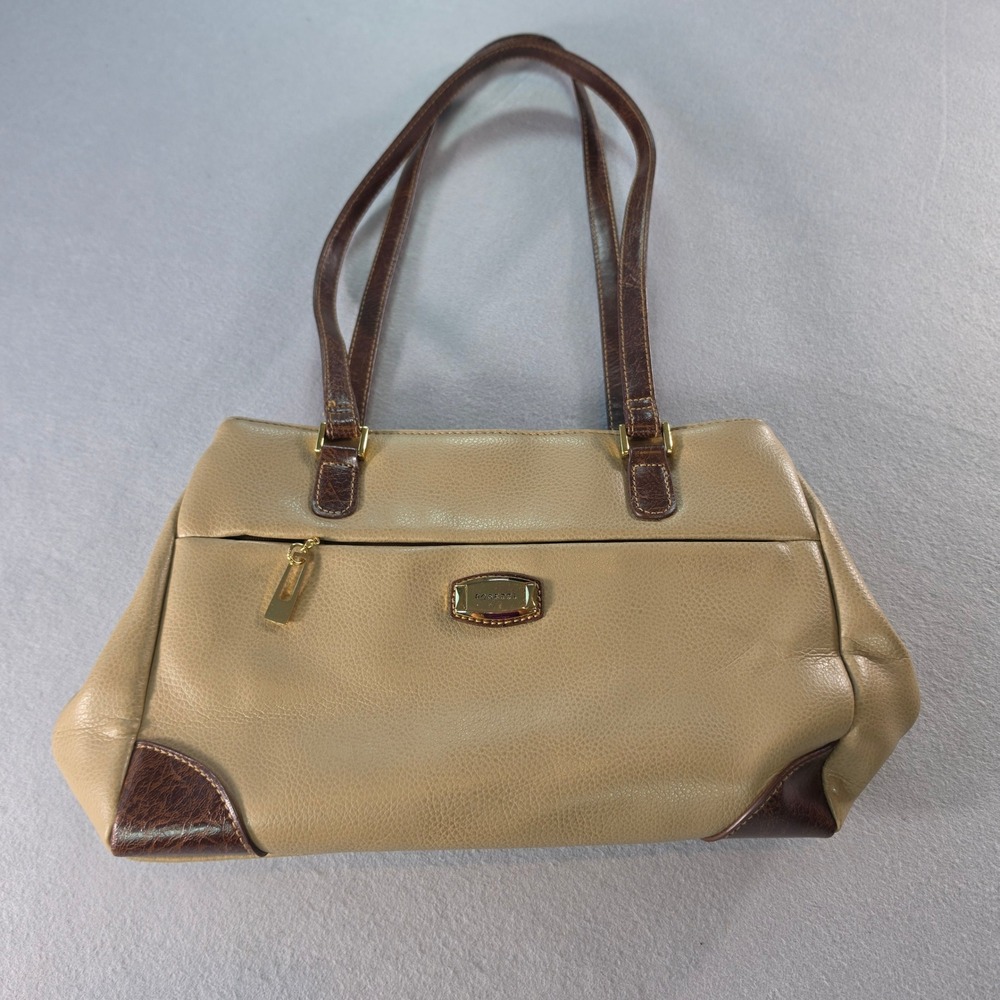 Rosetti Tan Brown Faux Leather Triple Compartment Shoulder Gold Tone Hardware